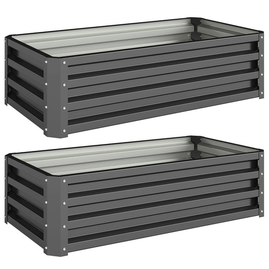 Set of Two 110 x 50cm Steel Planter Boxes - Dark Grey
