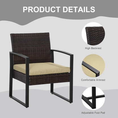3 pcs PE Rattan Wicker Garden Furniture Patio Bistro Set Weave Conservatory Sofa Coffee Table and Chairs Set Beige