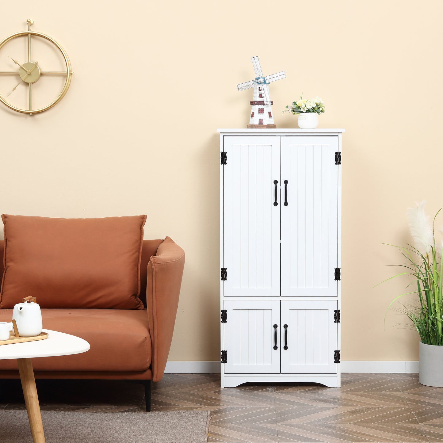 Accent Floor Storage Cabinet, Kitchen Cupboard Sideboard with Adjustable Shelves and 2 Lower Doors, White