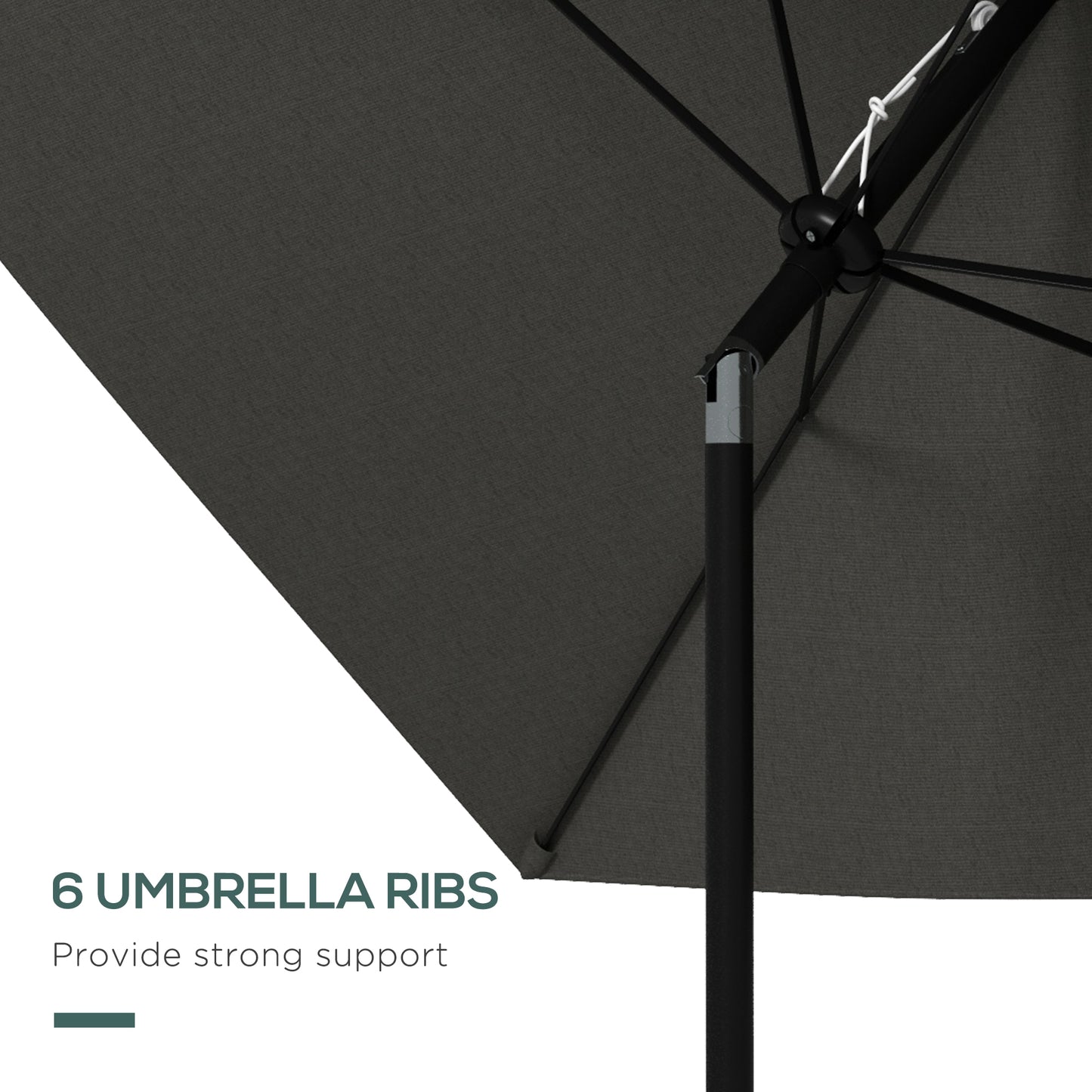 2 x 3(m) Garden Parasol Umbrella, Rectangular Outdoor Market Umbrella Sun Shade with Crank & Push Button Tilt, 6 Ribs