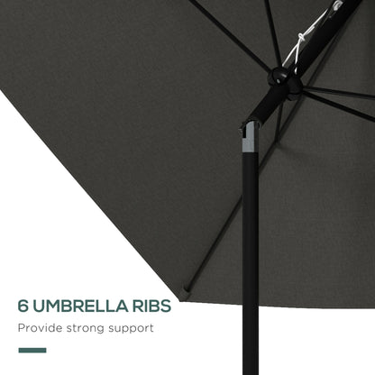 2 x 3(m) Garden Parasol Umbrella, Rectangular Outdoor Market Umbrella Sun Shade with Crank & Push Button Tilt, 6 Ribs