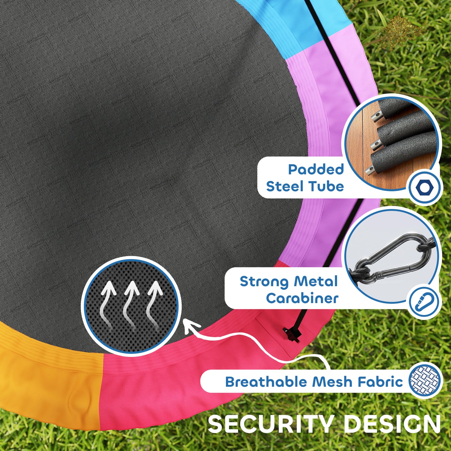 Tree Swing Seat, 120cm Kids Saucer Swing with Adjustable Ropes and Tree Straps, 300kg Capacity, Multicolour