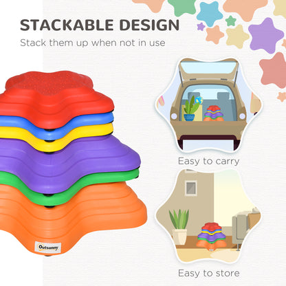 Balance Stepping Stones Kids, 6-Piece Starfish Style Non-slip Obstacle Course, Stackable Balance Blocks