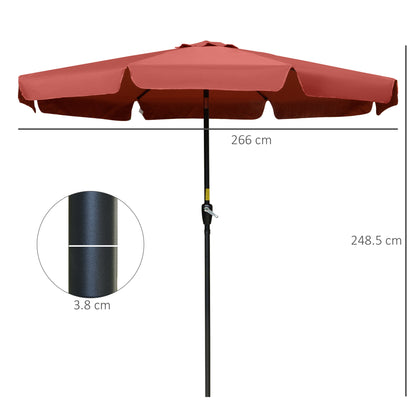 2.7m Patio Parasol Garden Umbrellas Outdoor Sun Shade Table Umbrella with Tilt, Crank, 8 Ribs, Ruffles, Wine Red