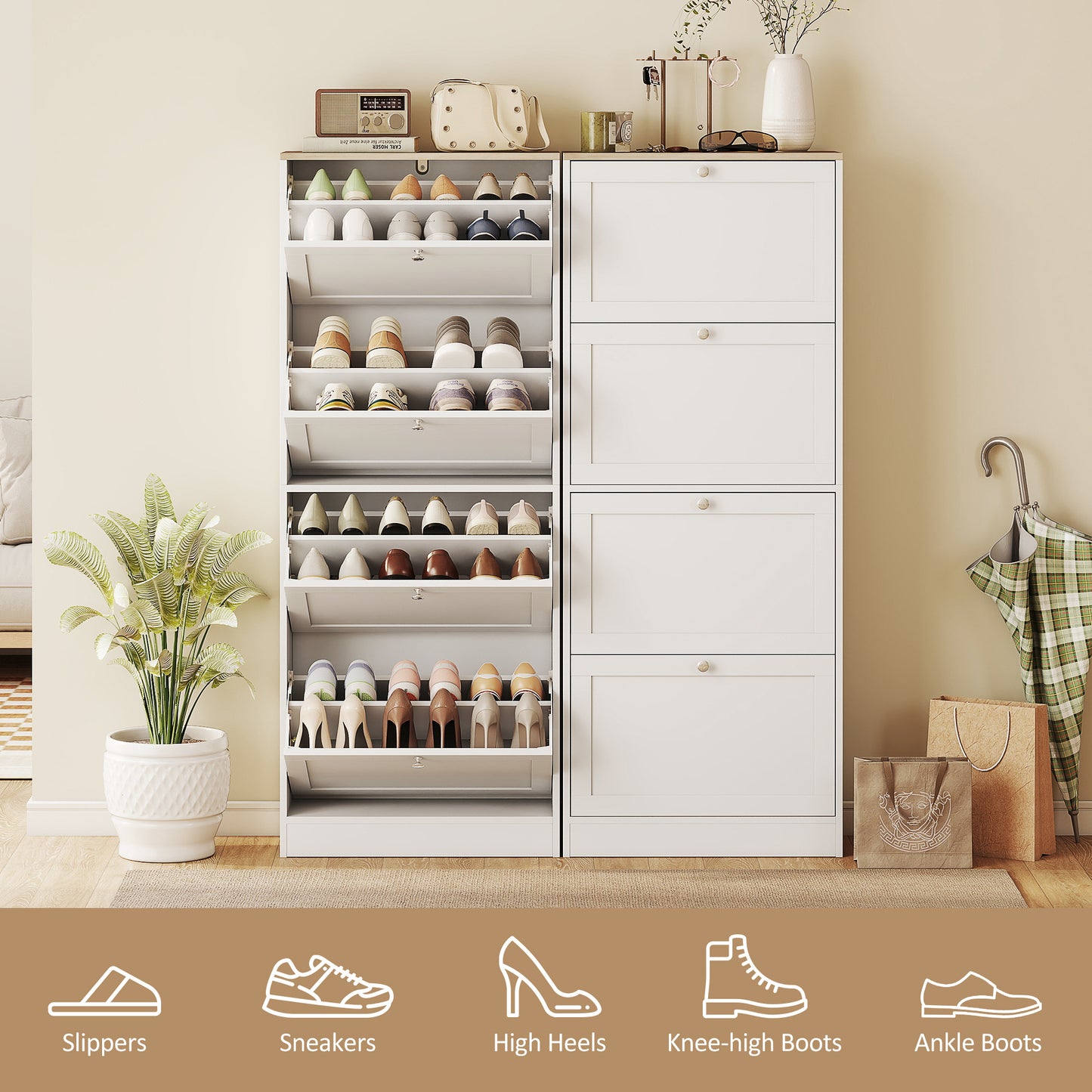 Modern Compact Four-Drawer Shoe Storage Cabinet - White