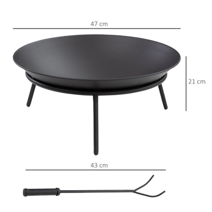Outdoor Fire Pit, Portable Round Firepit with Poker, for Garden, Camping, Bonfire, Picnic, Dia. 47 x 21 cm, Black