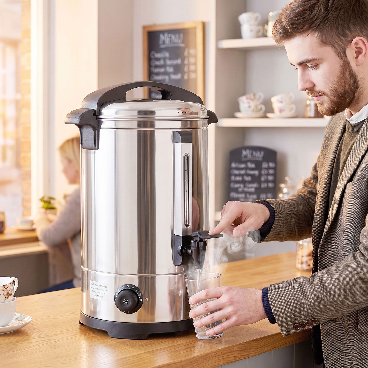 13L Catering Urn, 2500W Stainless Steel Hot Water Boiler Dispenser with Thermostat, Keep Warm Function and Easy Pour Tap