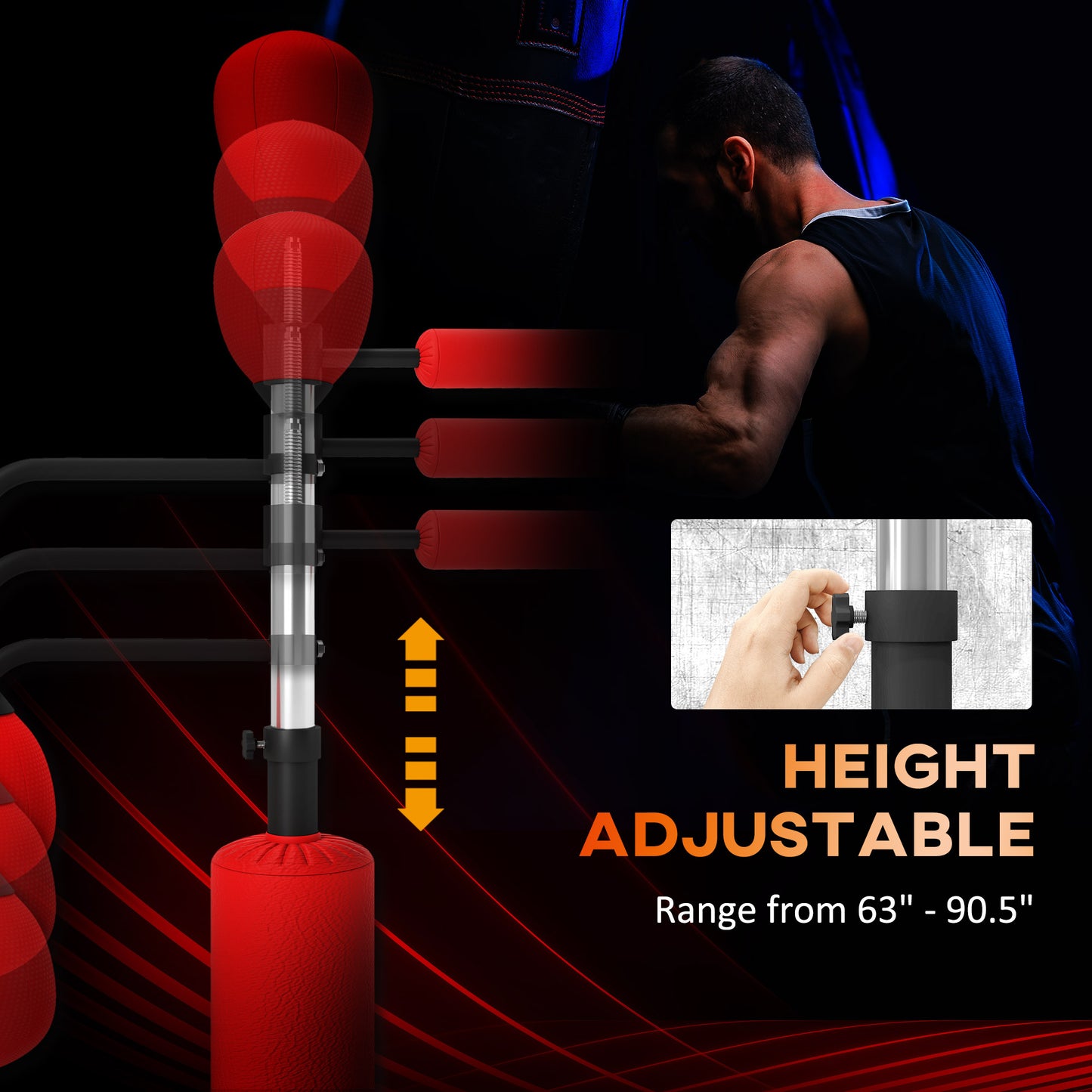 4-in-1 Boxing Punching Bag, Freestanding with 2 Speed Bals, 360° Reflex Bar, 160-230cm Adjustable Height, Red