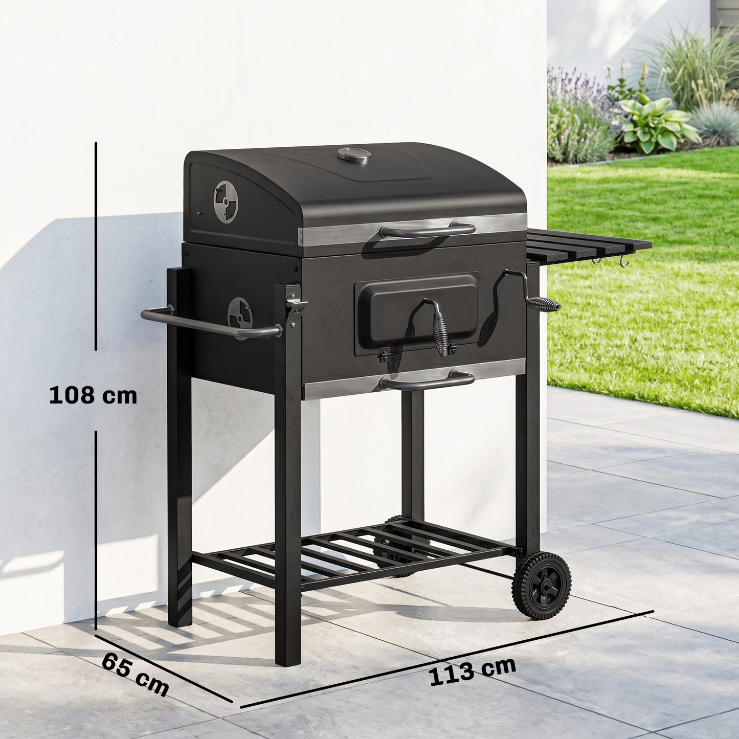 Charcoal Grill, with Height-Adjustable Coal Pan - Black
