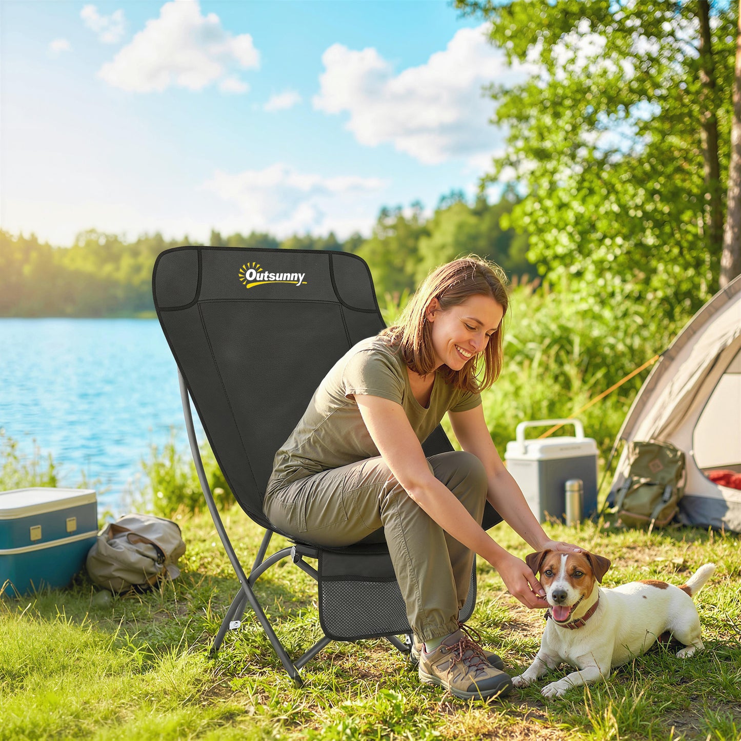 Camping Chair for Adults Heavy Duty Folding Camp Chair with Side Pocket and Carry Bag Black