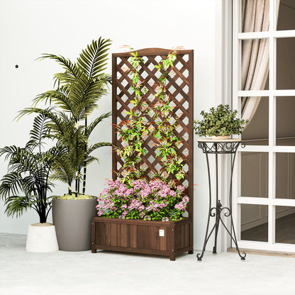 Wooden Planter with Trellis, Freestanding Raised Bed for Garden with Lattice, Outdoor Planter Box for Climbing Plants, Vines