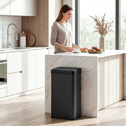 50L Sensor Bin with Soft-Close Lid, Stainless Steel Automatic Touchless Motion Sensor Kitchen Bin, Black
