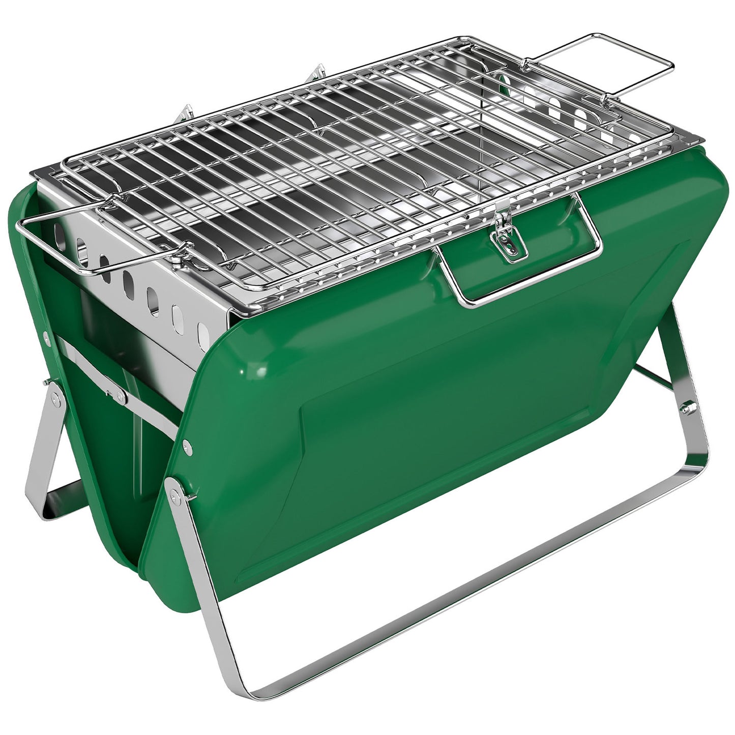 Charcoal BBQ Grill Portable Stainless Steel Barbecue with Tilting Grate for Camping Picnic Garden Dark Green