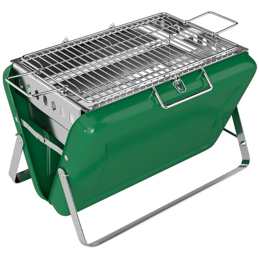 Charcoal BBQ Grill Portable Stainless Steel Barbecue with Tilting Grate for Camping Picnic Garden Dark Green