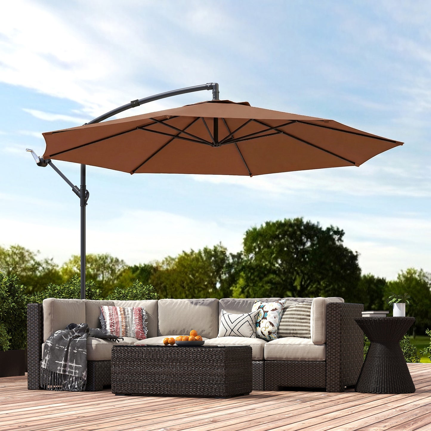 3 m Overhanging Cantilever Parasol, with Cross Base - Coffee