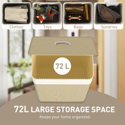 Bamboo Laundry Basket with Lid, 72L Laundry Hamper with Rope Handles