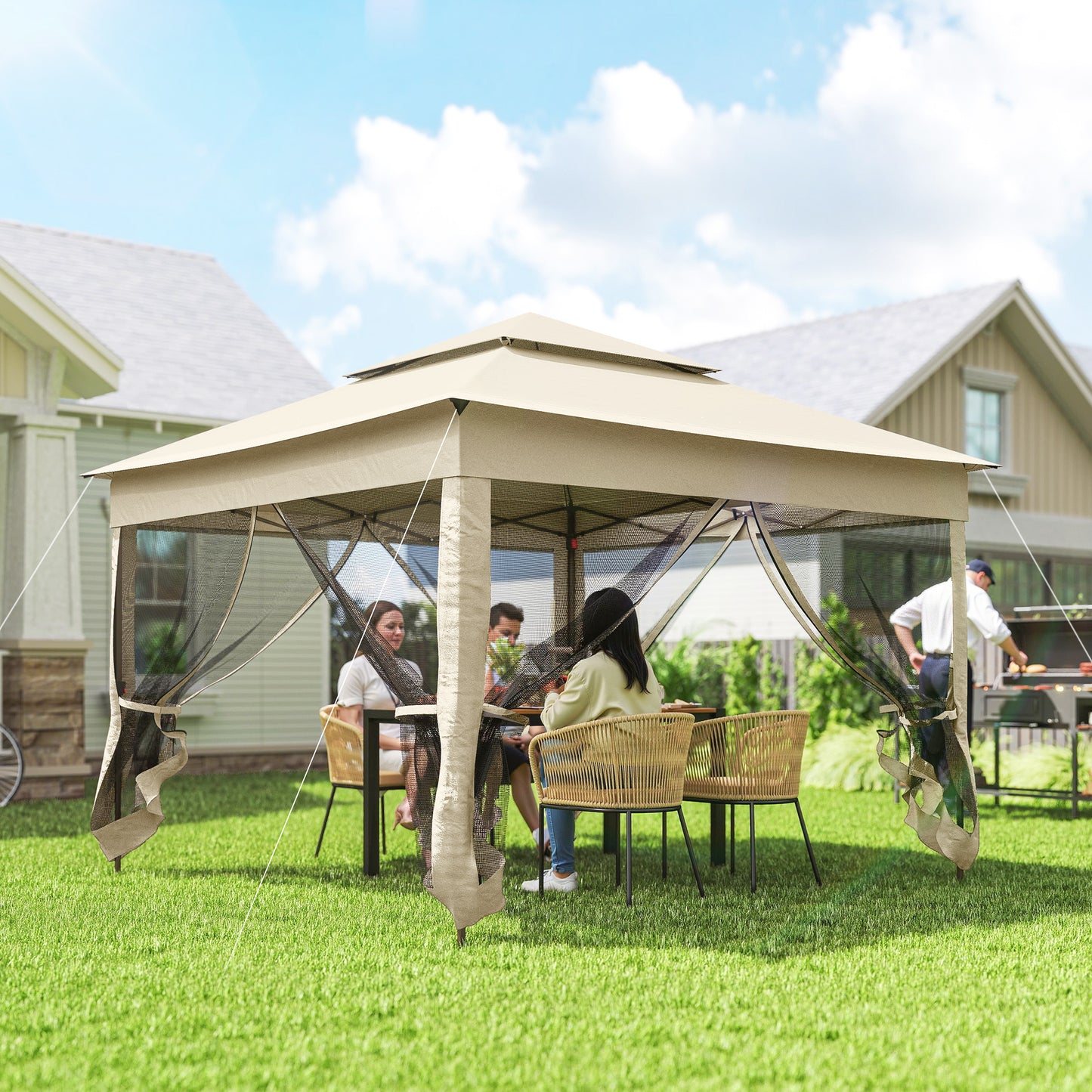3 x 3(m) Pop Up Gazebo, Double-roof Garden Tent with Netting and Carry Bag, Party Event Shelter for Outdoor Patio