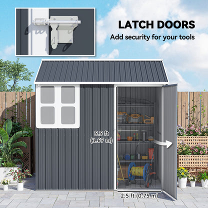 7 x 6ft Galvanised Garden Shed, with Latch - Dark Grey
