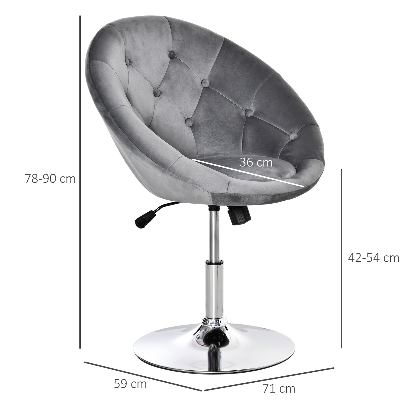 Swivel Dressing Stool, Velvet-feel Upholstered Vanity Chair