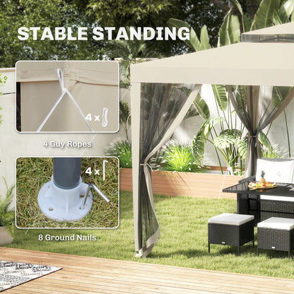 3 x 3 m Gazebo, Netting Party Tent, Patio Canopy Outdoor Event Shelter with Double Tier Roof, Beige