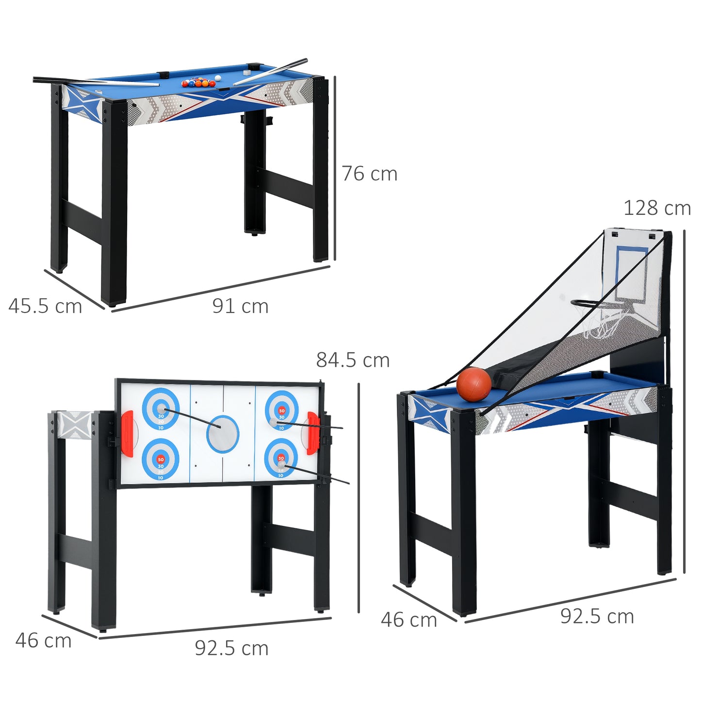 5-in-1 Multi Games Table, with Pool, Table Tennis, Basketball, Hockey, Archery, Blue