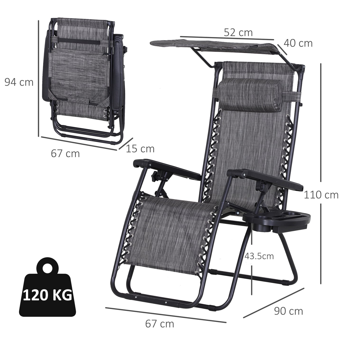 Foldable Reclining Garden Chair with Headrest, Zero Gravity Deck Sun Lounger Seat Chair with Footrest, Armrest