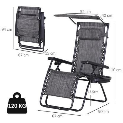 Foldable Reclining Garden Chair with Headrest, Zero Gravity Deck Sun Lounger Seat Chair with Footrest, Armrest