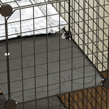Indoor Cat Cage DIY Customizable 2-Tier Indoor Cat Enclosure with 2 Doors and Hammock 70 cm Black