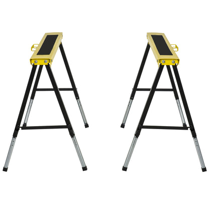 2PCS Saw Horse Twin Pack Folding Workbench Adjustable Metal Trestle Stands with Non-slip EVA Surface for Sawing Work Max Load