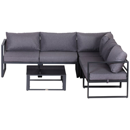 5 Seater Aluminium Garden Furniture Set, Garden Sofa Set with Thick Cushions for Patio and Balcony, Outdoor, Grey