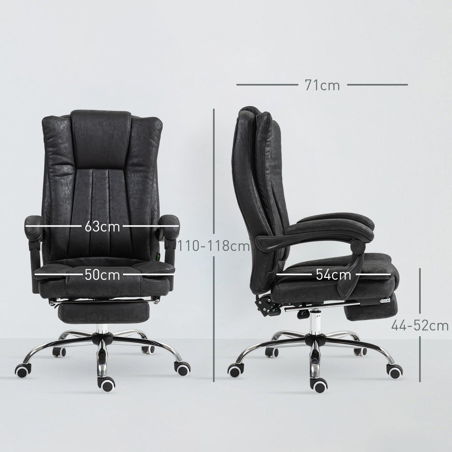 Home Office Chair Microfibre Desk Chair with Reclining Function Armrests Swivel Wheels Footrest Black
