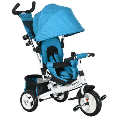 6 in 1 Kids Trike with Parent Handle, Canopy, 5-point Seat Belt, Storage, Footrest, Brake, for 1-5 Years, Blue