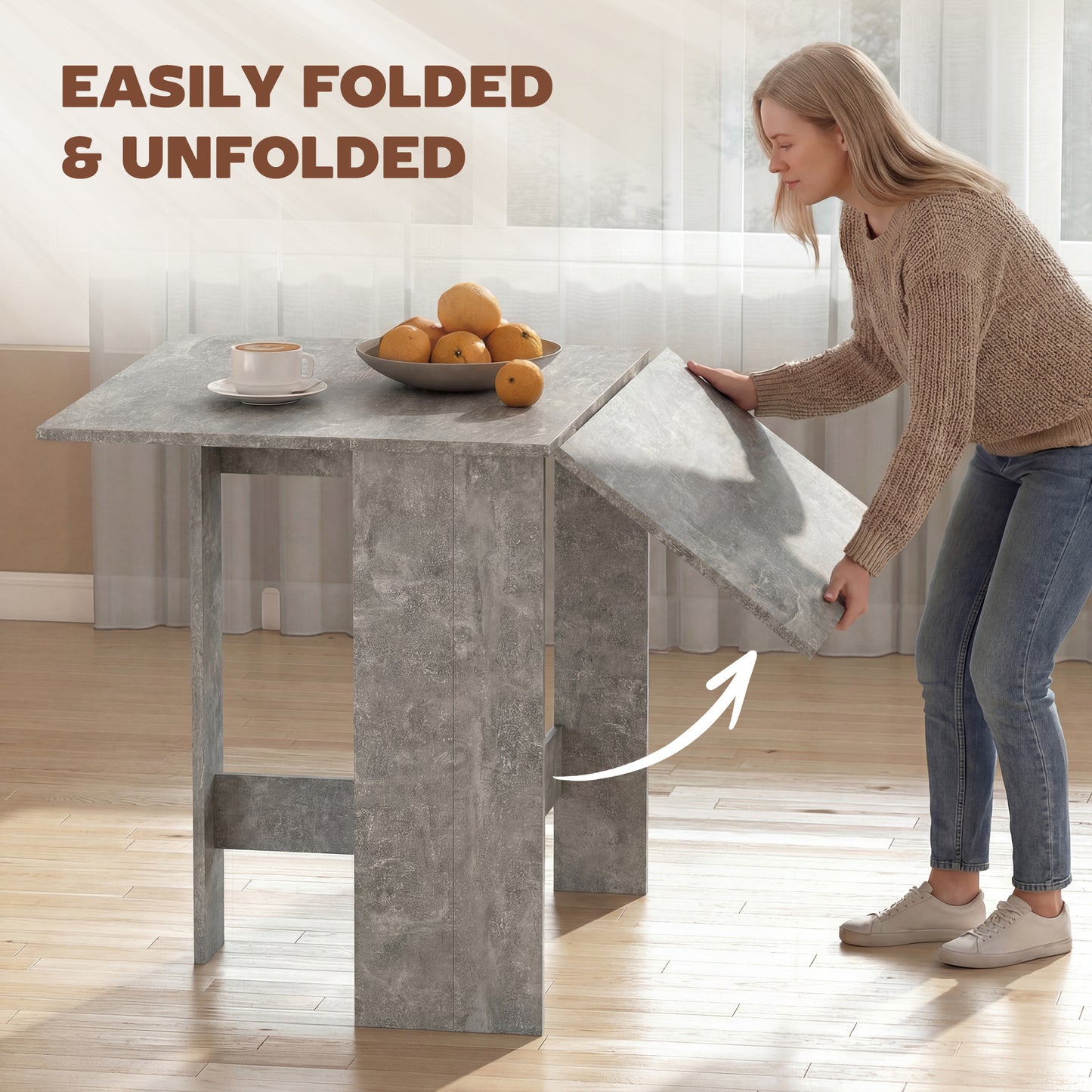Folding Dining Table, Space-Saving Drop Leaf Kitchen Table for 4-6 People Grey