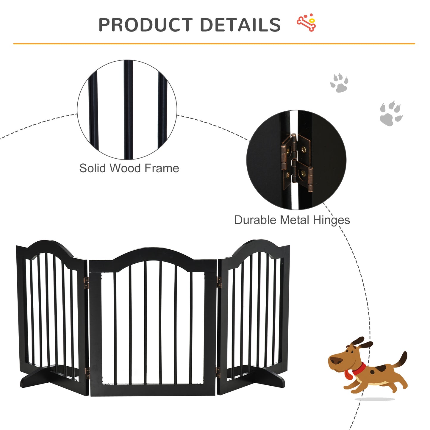 Freestanding Dog Gate Wooden Stair Gate for Dogs with Support Feet Foldable Pet Fence Safety Barrier for the House Doorway St