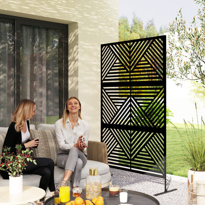 Decorative Garden Privacy Screen with Stand, 6.5FT Freestanding Metal Outdoor Divider