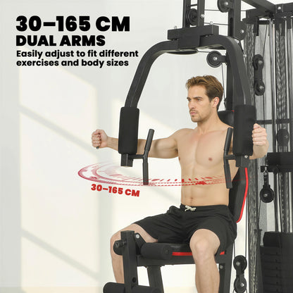 Home Multi Gym Smith Machine with 65kg Weight Stack, Cable Pulley System, Chest Station, Preacher Pad & Leg Developer