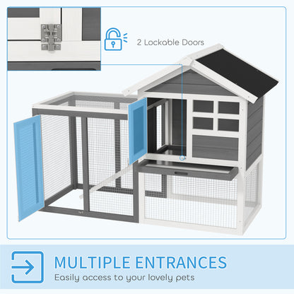 Rabbit Hutch Outdoor Wooden Guinea Pig Hutch Rabbit Run Bunny Cage Small Animal House Pull-Out Tray, Grey, 124 x 63 x 93 cm