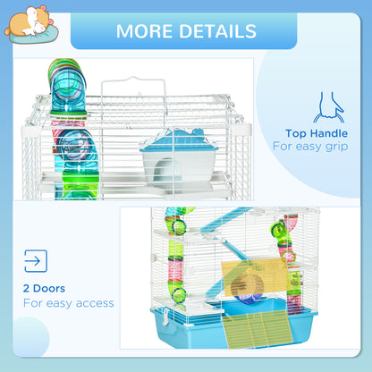 Hamster Cage w/ Water Bottle, Exercise Wheel, Tubes, Ramps - Light Blue