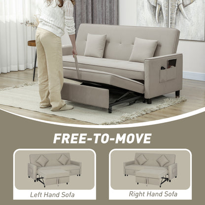 3 Seater Velvet Sofa Bed, Convertible Pull-Out Sofa Bed with Adjustable Backrest, Space Saving Living Room Sofa, Beige