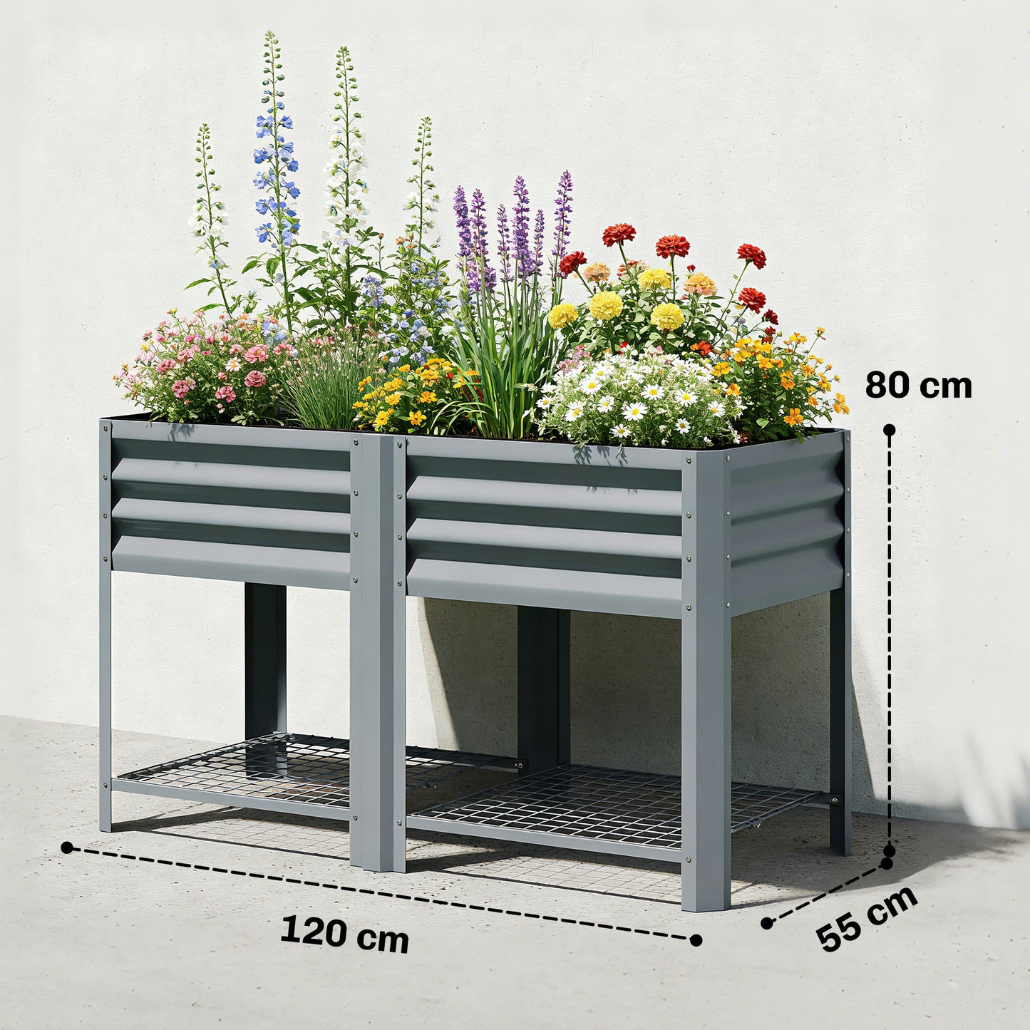 Raised Garden Bed with Storage Shelf Steel Elevated Planter Box with Legs for Outdoor Vegetables Flowers