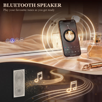 Vanity Mirror with Lights, Dimmable Makeup Mirror with Adjustable Colour Temperature, RGB Light, Bluetooth Speaker White