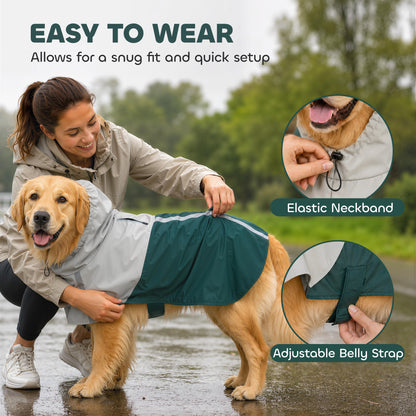 Dog Raincoat with Hood, Waterproof & Breathable Rain Jacket with Leash Hole, for Large Dogs, Green, L