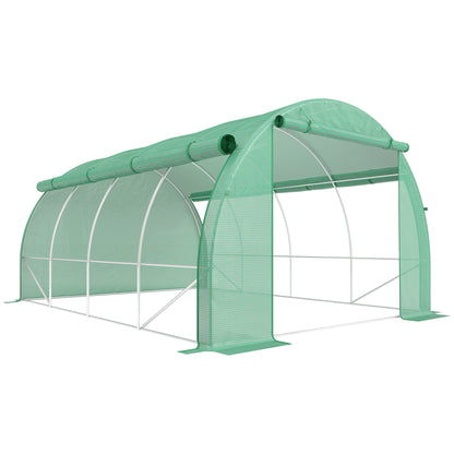 Polytunnel Greenhouse Walk-in Grow House Tent with Roll-up Sidewalls, Zipped Door and 8 Windows, 4x3x2m Green