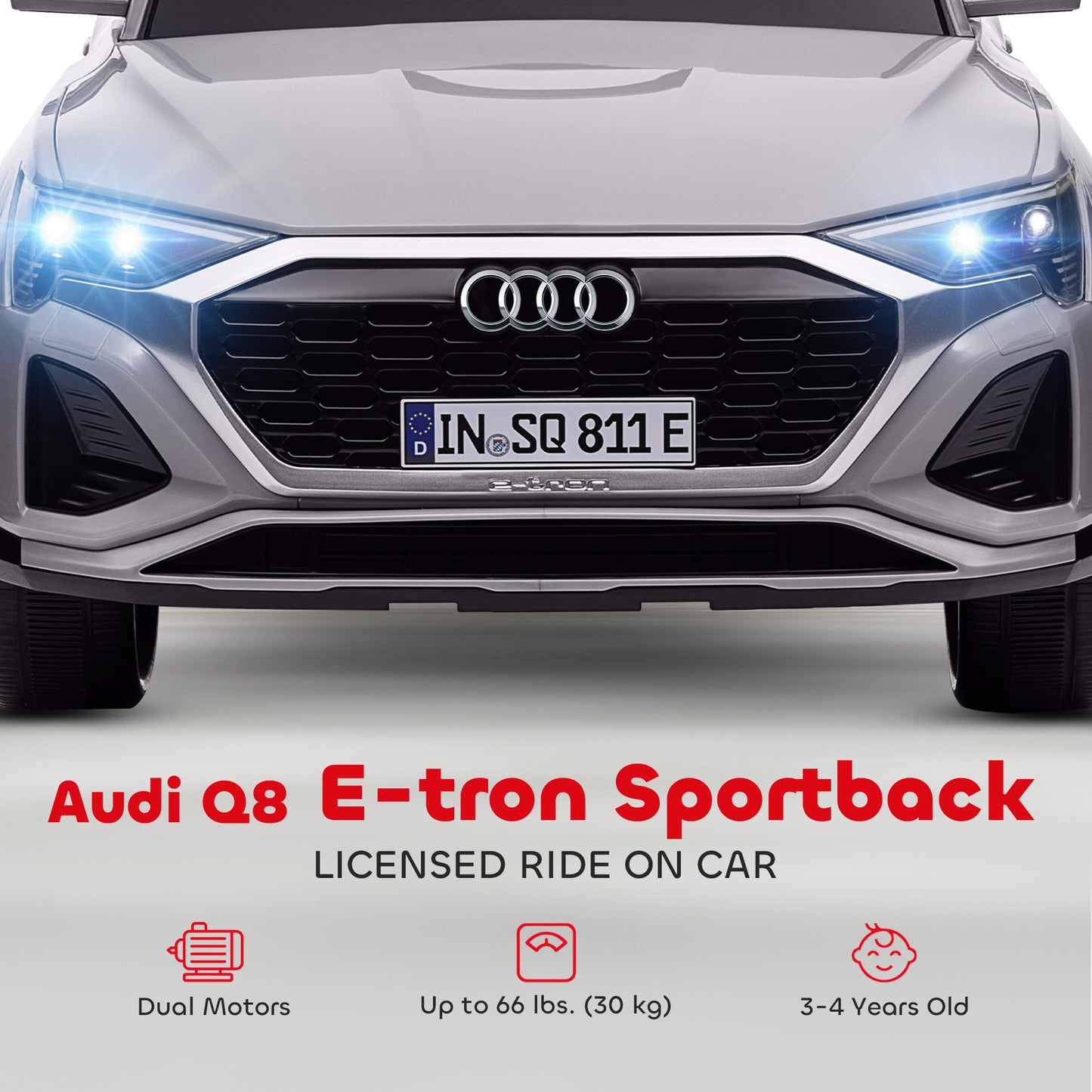 Audi Q8 e-tron Sportback Licensed 12V Ride on Car w/ Remote, 4 Spring Suspension Wheels, Headlamps, Music, Horn - Grey