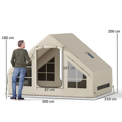 Inflatable Camping Tent with Pump, Stove Jack Hole, Easy Setup 2-4 Person Family Blow Up Tent