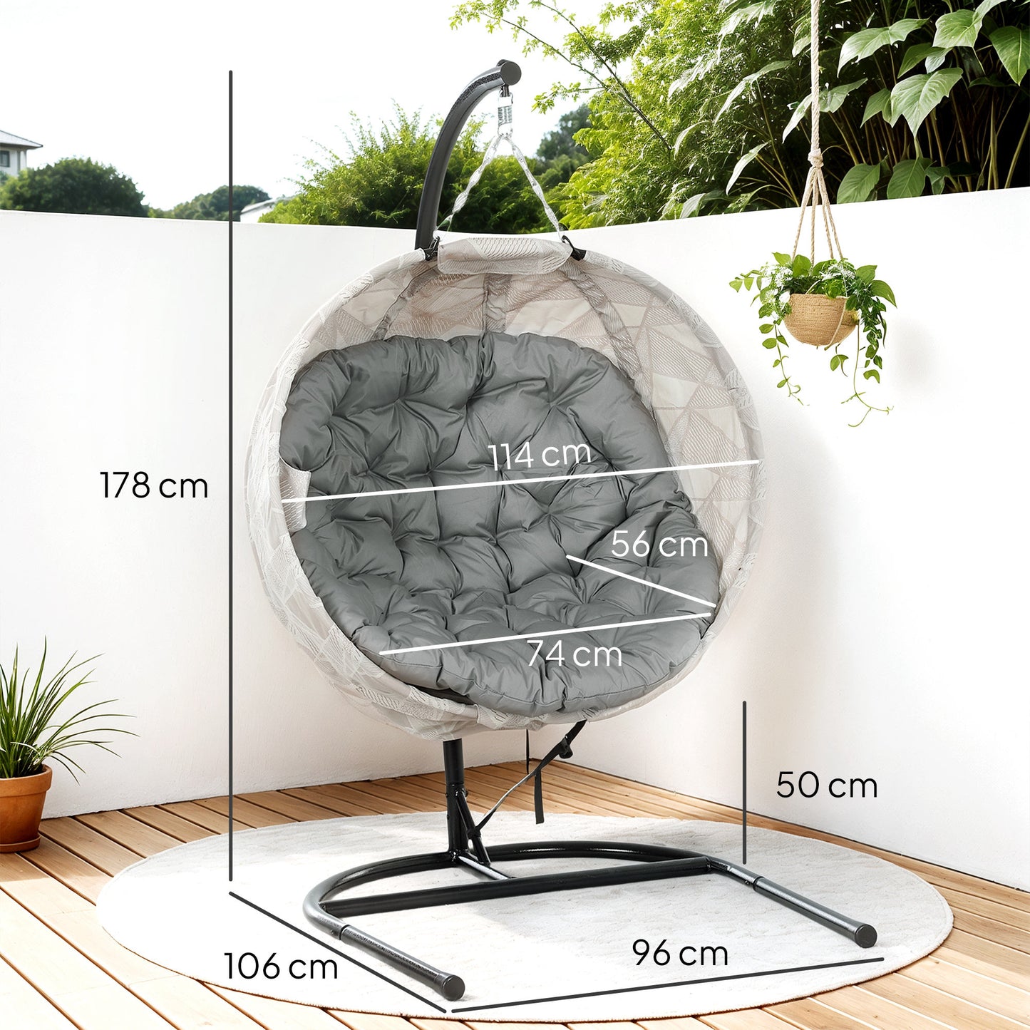 Hanging Egg Chair Outdoor Indoor Garden Swing Chair with Folding Basket, Garden Hanging Chair with Stand, Thickened Cushion