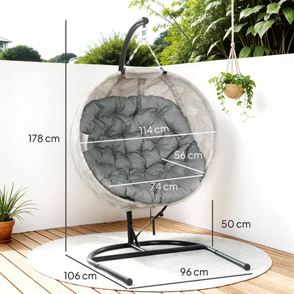 Hanging Egg Chair Outdoor Indoor Garden Swing Chair with Folding Basket, Garden Hanging Chair with Stand, Thickened Cushion