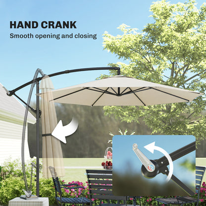 3 m Overhanging Cantilever Parasol, with Cross Base - Cream White