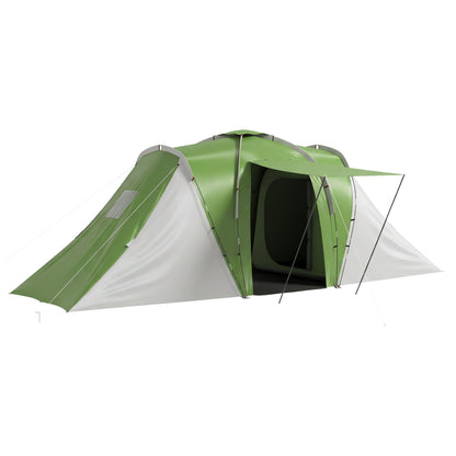 Large Camping Tent Tunnel Tent with 2 Bedroom and Living Area, 2000mm Waterproof, Portable with Bag for 4 Man, Green
