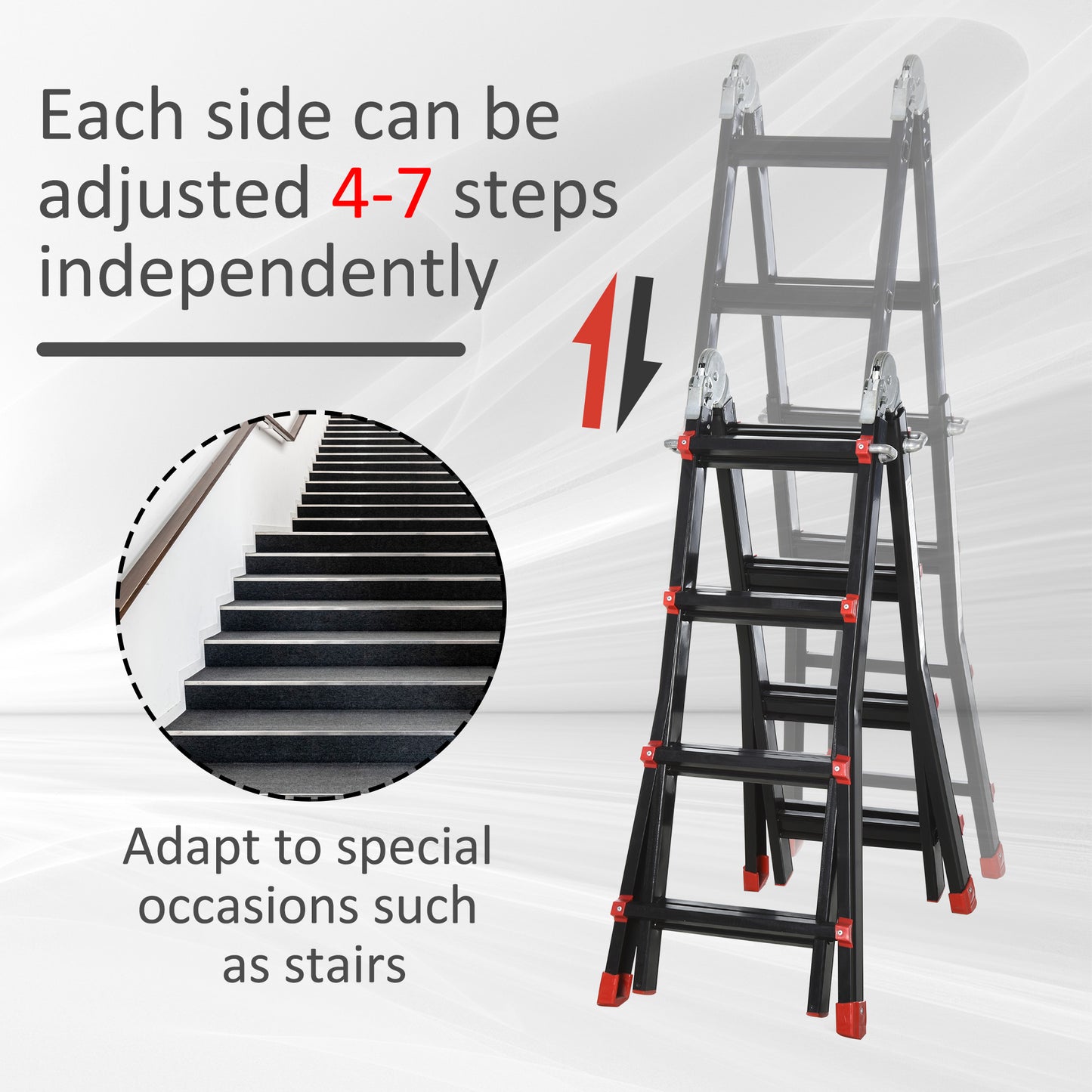 4M Aluminium Duo Ladder Telescopic Herringbone Changeable Multi-Purpose w/ Non-Slip Steps Climbing DIY Platform Portable Work